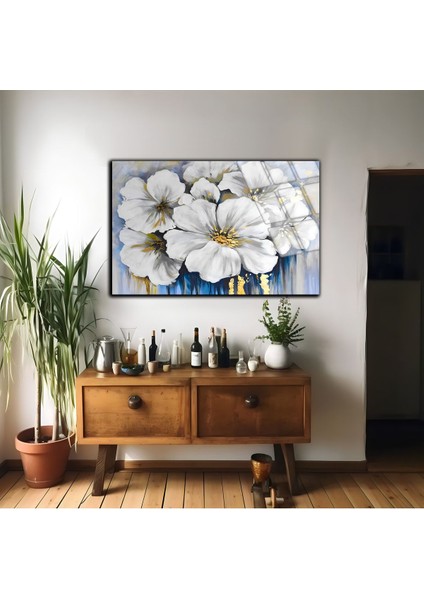 Kırılmaz Cam (Temperli) Mavi-Beyaz Çiçek Tablosu 01 fiyatları