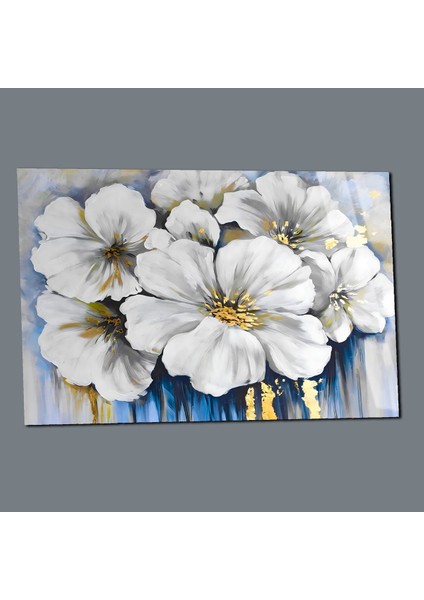 Kırılmaz Cam (Temperli) Mavi-Beyaz Çiçek Tablosu 01 modelleri