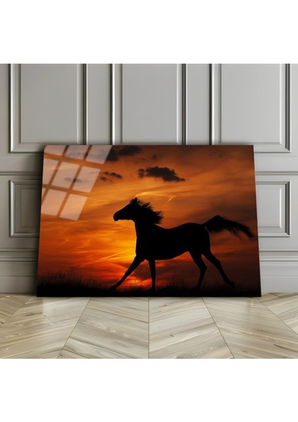 Kırılmaz Cam (Temperli) Günbatımı Manzara & At Tablosu