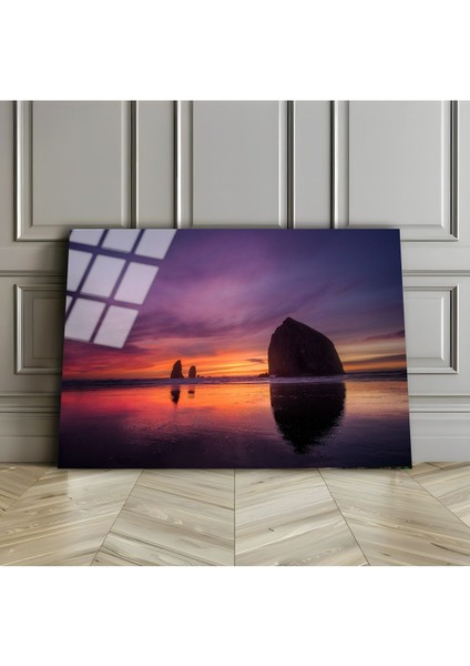 Kırılmaz Cam (Temperli) Mor Doğa Manzarası Tablosu 03