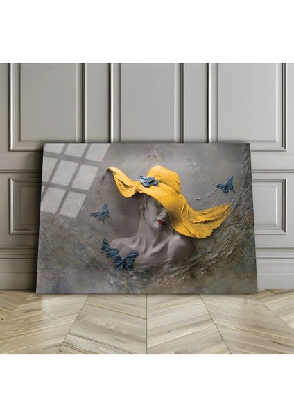 Kırılmaz Cam (Temperli) Sarı-Gri Kadın Tablosu 01