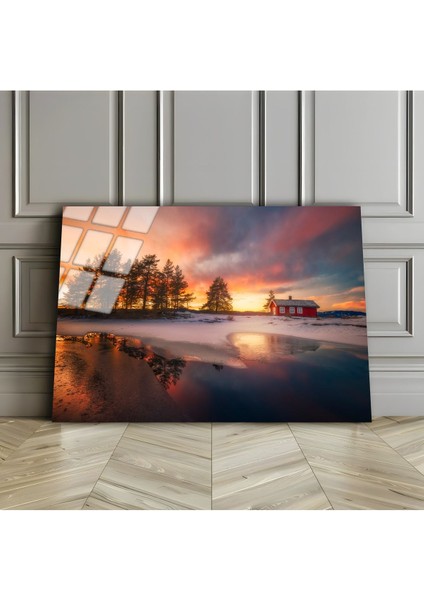 Kırılmaz Cam (Temperli) Kış Göl Manzara Tablosu 02