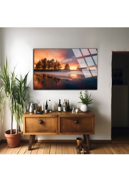 Kırılmaz Cam (Temperli) Kış Göl Manzara Tablosu 02 fiyatları
