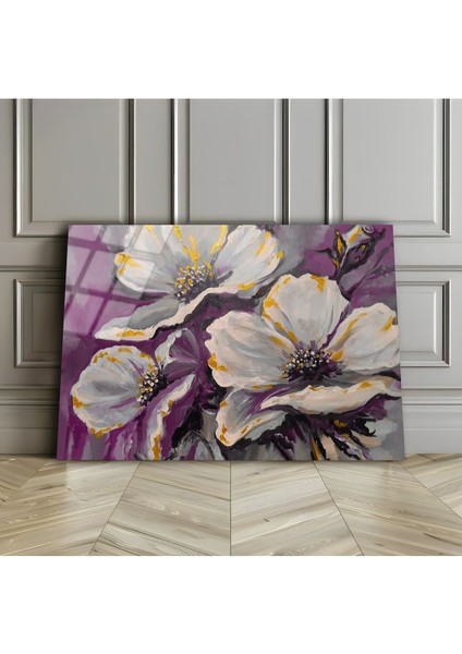 Kırılmaz Cam (Temperli) Mor-Gri Çiçek Tablosu 01