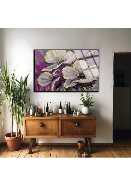 Kırılmaz Cam (Temperli) Mor-Gri Çiçek Tablosu 01 fiyatları