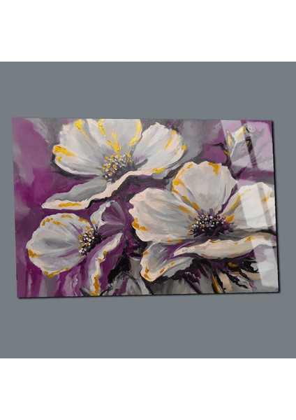 Kırılmaz Cam (Temperli) Mor-Gri Çiçek Tablosu 01 modelleri
