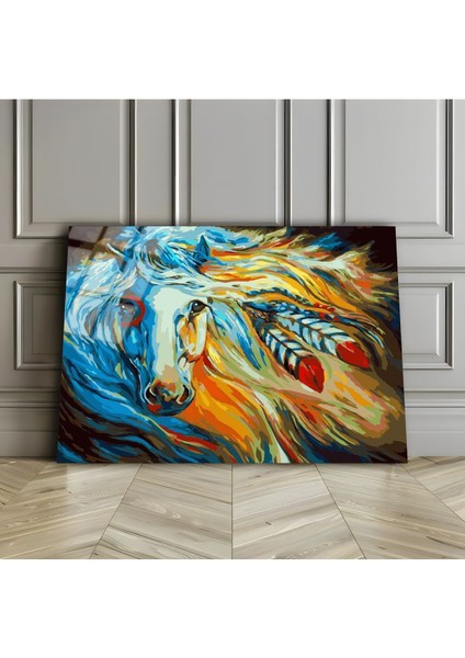 Kırılmaz Cam (Temperli) Sarı-Mavi At Tablosu 01