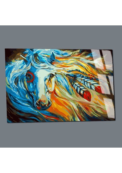 Kırılmaz Cam (Temperli) Sarı-Mavi At Tablosu 01 modelleri