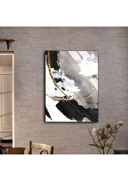 Kırılmaz Cam (Temperli) Siyah Gold Soyut Tablo 03 fiyatları