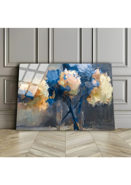 Kırılmaz Cam (Temperli) Mavi-Beyaz Vazoda Çiçek Tablosu 01