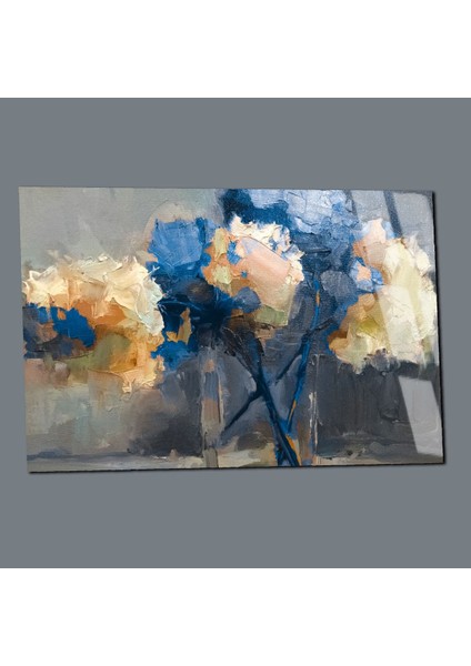 Kırılmaz Cam (Temperli) Mavi-Beyaz Vazoda Çiçek Tablosu 01 modelleri