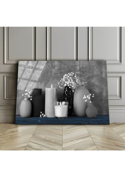 Kırılmaz Cam (Temperli) Gri-Mavi Mum Dekor Tablosu 01