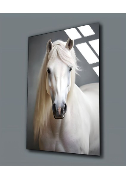 Kırılmaz Cam (Temperli) Beyaz At Tablosu 02
