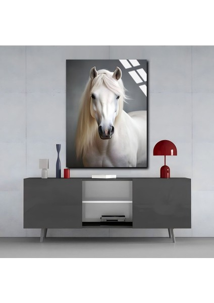Kırılmaz Cam (Temperli) Beyaz At Tablosu 02 modelleri