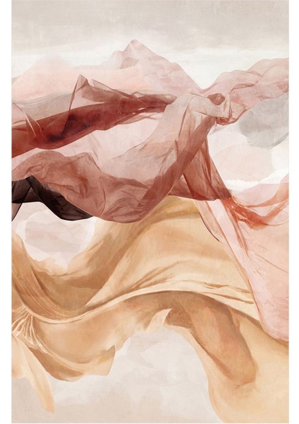 Bej Krem Turuncu Renk Soyut Kombini Çerçeveli Cam Tablo 2'li modelleri