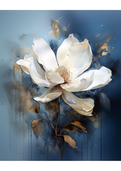 Mavi Beyaz Çiçek Kombini Çerçeveli Cam Tablo 3'lü modelleri