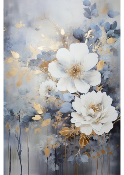 Mavi Beyaz Çiçek Kombini Çerçeveli Cam Tablo 3'lü fırsatları