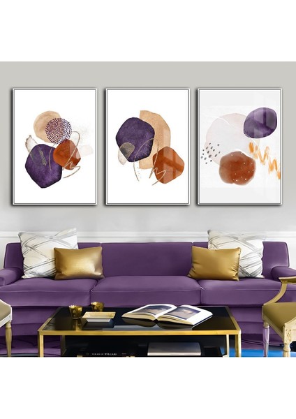 Gold Mor Turuncu Soyut Vektör (Abstract) 04 Çerçeveli Cam Tablo Temperli 3'lü