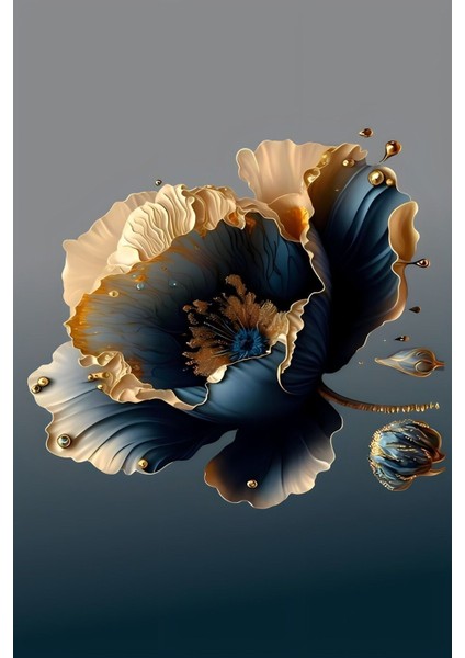 Turkuaz Gold Kabartmasız Çiçek Kombin Modeli Çerçeveli Saatli Cam Tablo fiyatları