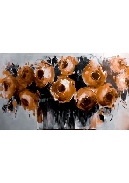 Turuncu Siyah Gri Abstract Gül Demeti Kombini Çerçeveli Temperli Cam Tablo 3'lü fiyatları