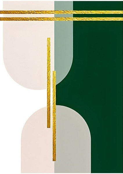 Yeşil Gold Krem Soyut Şekiller Çerçeveli Cam Tablo 3'lü modelleri