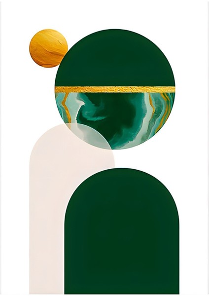 Yeşil Gold Krem Soyut Şekiller Çerçeveli Cam Tablo 3'lü fırsatları