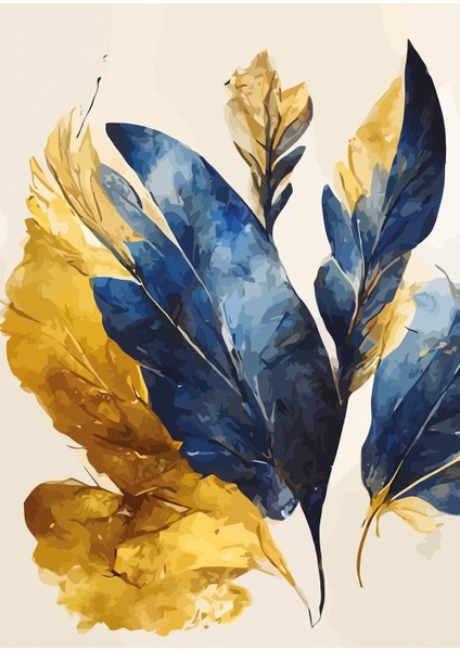 Gold Mavi Abstrack Yaprak Desenli Kombin Modeli Çerçeveli Saatli Cam Tablo fiyatları