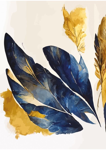 Gold Mavi Abstrack Yaprak Desenli Kombin Modeli Çerçeveli Saatli Cam Tablo fırsatları