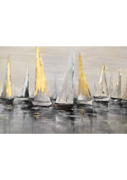 Krem Gri Gold Abstract Yelkenli Kombini Çerçeveli Temperli Cam Tablo 3'lü fiyatları