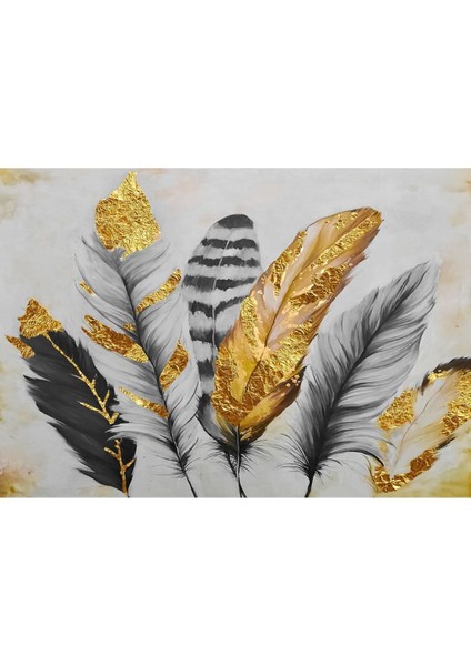 Sevilen Tüy Tablosu Gri Gold Çerçeveli Temperli Cam Tablo Tekli