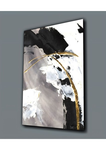 Kırılmaz Cam (Temperli) Siyah Gold Soyut Tablo 02