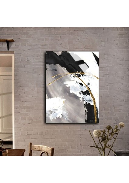 Kırılmaz Cam (Temperli) Siyah Gold Soyut Tablo 02 fiyatları