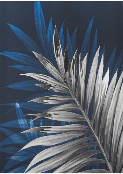 Lacivert Gümüş Sevilen Yaprak Ve Soyut Kombini Çerçeveli Cam Tablo 3'lü fiyatları