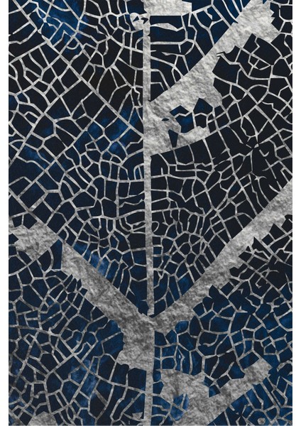 Lacivert Gümüş Sevilen Yaprak Ve Soyut Kombini Çerçeveli Cam Tablo 3'lü modelleri