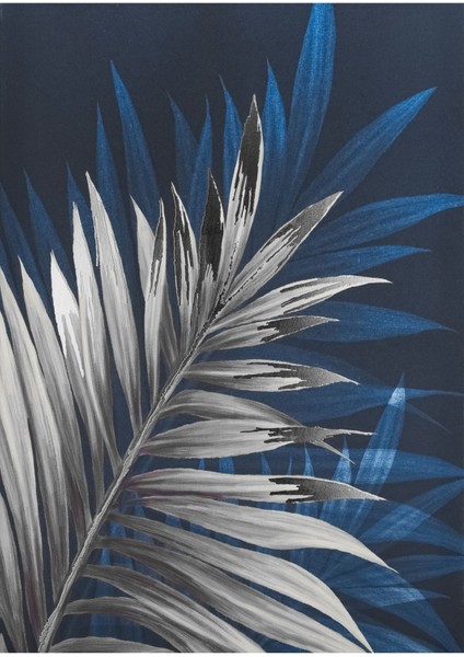 Lacivert Gümüş Sevilen Yaprak Ve Soyut Kombini Çerçeveli Cam Tablo 3'lü fırsatları