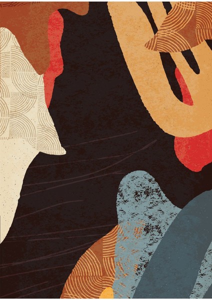 Turuncu Mavi Siyahsoyut Abstract Gül Kombini Çerçeveli Temperli Cam Tablo 3'lü modelleri