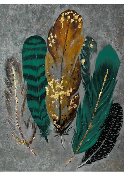 Yeşil Beyaz Renk Tüy Soyut Kombin Çerçeveli Cam Tablo Temperli 3'lü modelleri