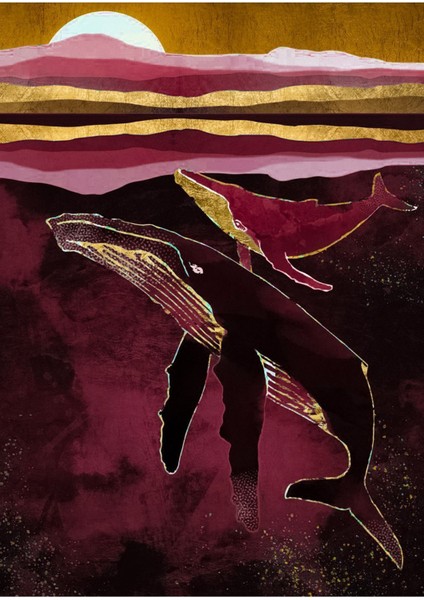 Bordo Gold Soyut Balık Kombini Çerçeveli Temperli Cam Tablo 3'lü fırsatları