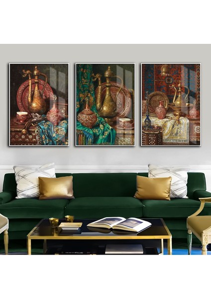 Zümrüt Gold Kombini Nostalji Lamba Kombini Çerçeveli Temperli Cam Tablo 3'lü