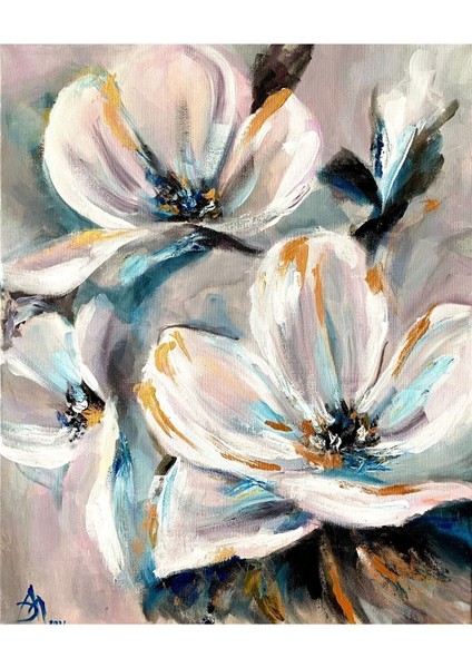 Soft Mavi Beyaz Soyut Çiçek Kombini Çerçeveli Temperli Cam Tablo 3'lü fiyatları