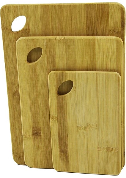 3lü Set Ahşap Bambu Kesim Panosu Yandan Kulplu 14X22CM - 21X29CM - (K0)