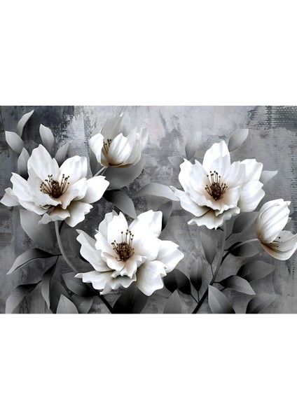 Siyah Beyaz Kombini Çiçek Tüy Kombini Çerçeveli Temperli Cam Tablo 3'lü modelleri