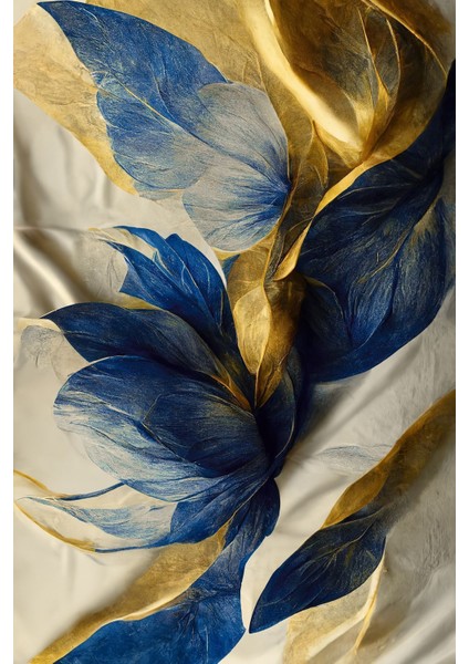 Lacivert Gold Çiçek Ve Soyut Kombini 08 Çerçeveli Temperli Cam Tablo 3'lü modelleri