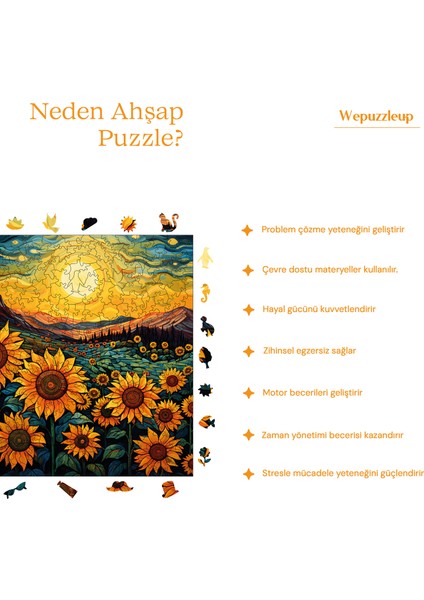 Günebakan Tarlasında Akşamüstü Ahşap Puzzle Yetişkin Benzersiz Parçalı Yapboz Puzzle S1-30