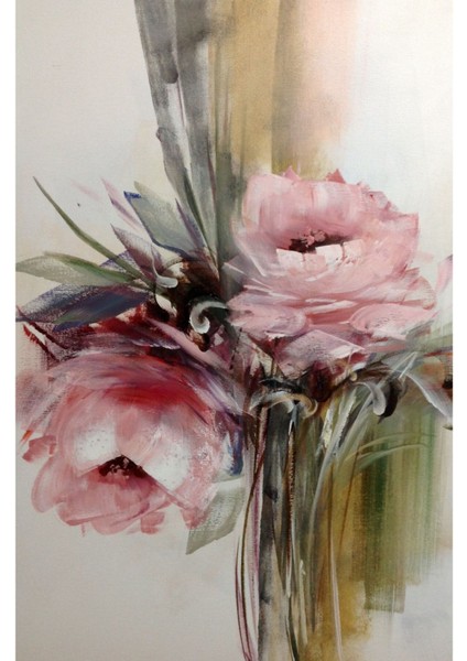 Gül Pembesi Yeşil Kombini Çiçek Kombini Çerçeveli Temperli Cam Tablo 3'lü modelleri