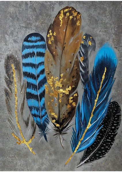 Mavi Gold Tüy Soyut Kombini Çerçeveli Cam Tablo Temperli 3'lü fiyatları