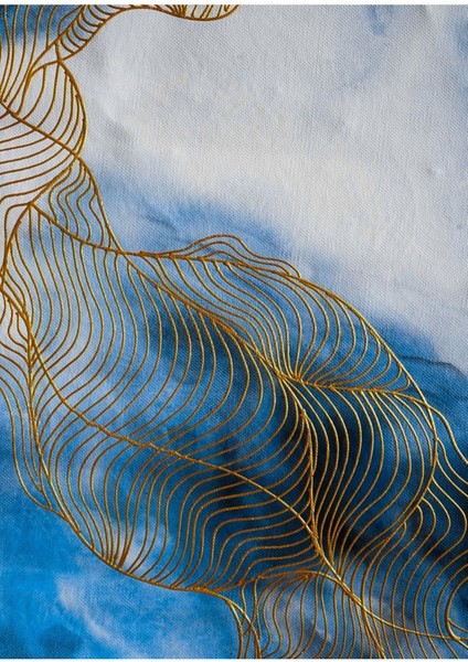 Mavi Gold Tüy Soyut Kombini Çerçeveli Cam Tablo Temperli 3'lü fırsatları