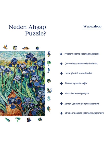 Van Gogh Irisler Reprodüksiyonu Ahşap Puzzle Yetişkin Benzersiz Parçalı Yapboz Puzzle S1-31