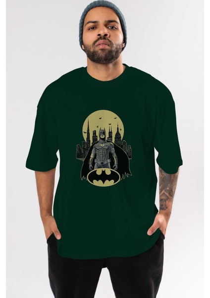 Batman 6 Ön Baskılı Zümrüt Yeşili Oversize T-Shirt Bisiklet Yaka Pamuk Erkek Kadın