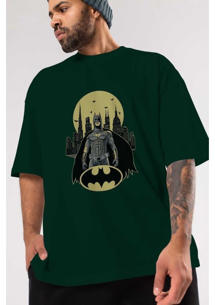 Batman 6 Ön Baskılı Zümrüt Yeşili Oversize T-Shirt Bisiklet Yaka Pamuk Erkek Kadın modelleri